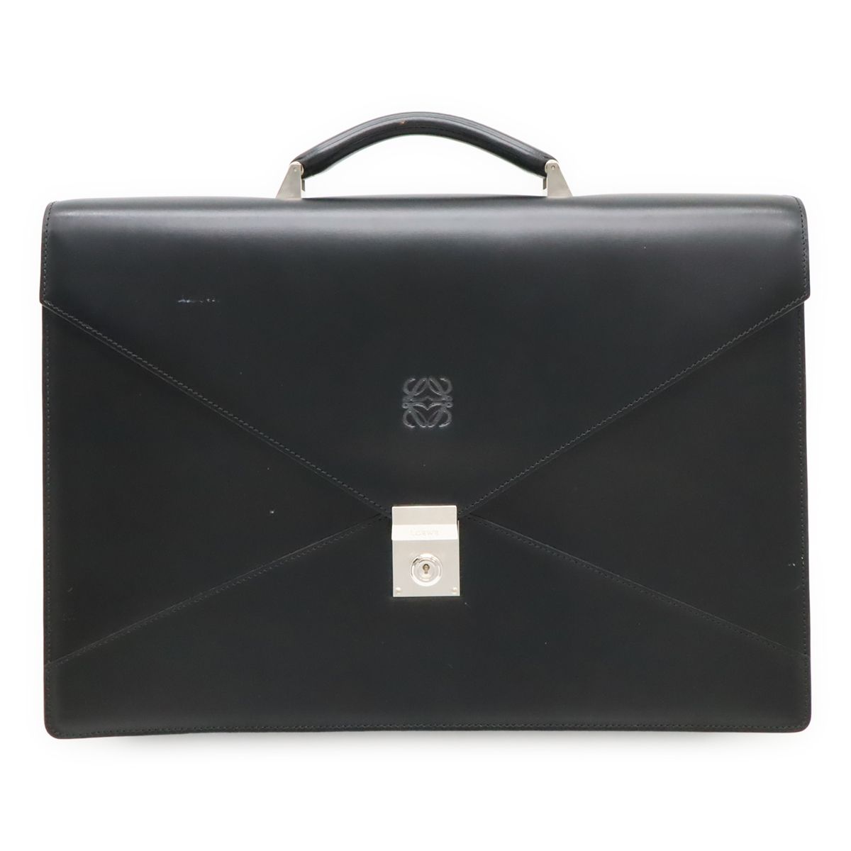 Loewe Anagram Diplomatico Briefcase Business Document Purse Leather Black Silver