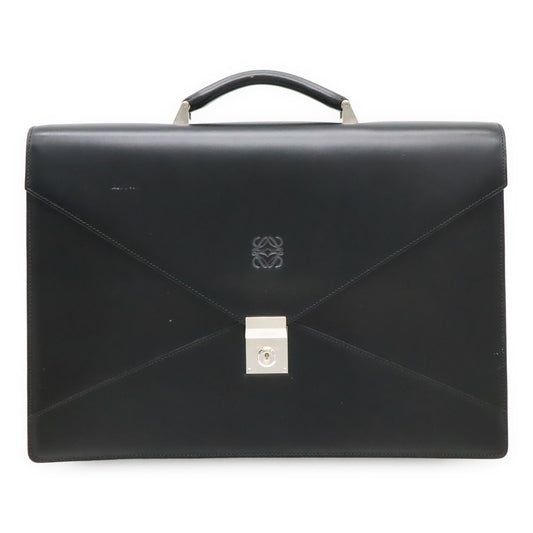 Loewe Anagram Diplomatico Briefcase Business Document Purse Leather Black Silver