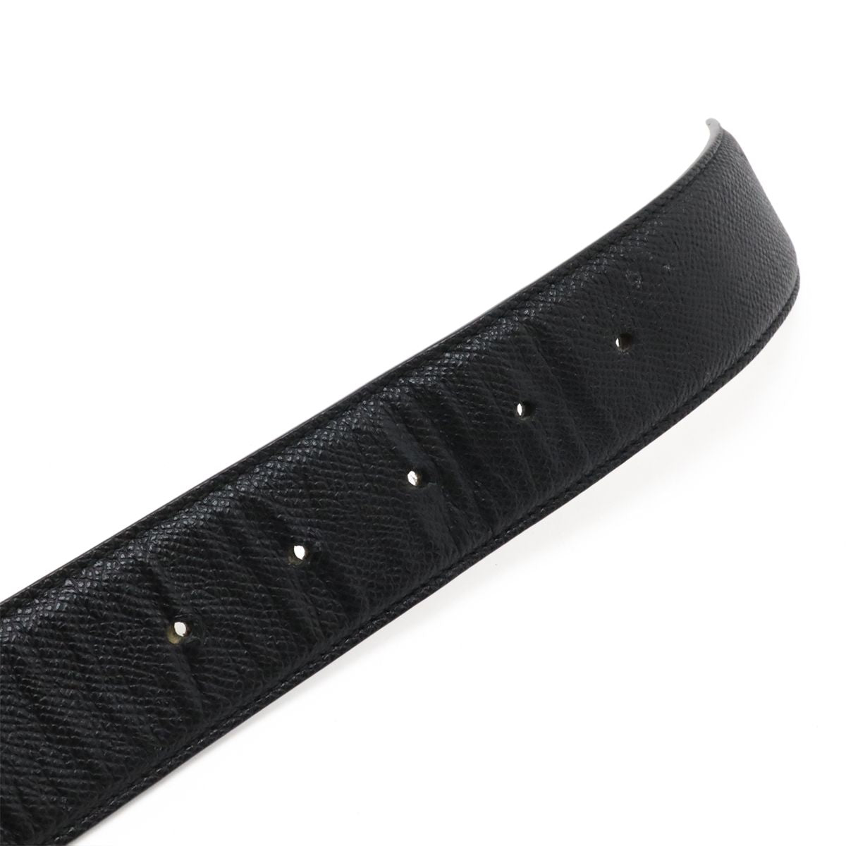 Bvlgari Belt Round Logo Buckle Gray Leather Black Silver 110 Actual 87.5 cm Cut
