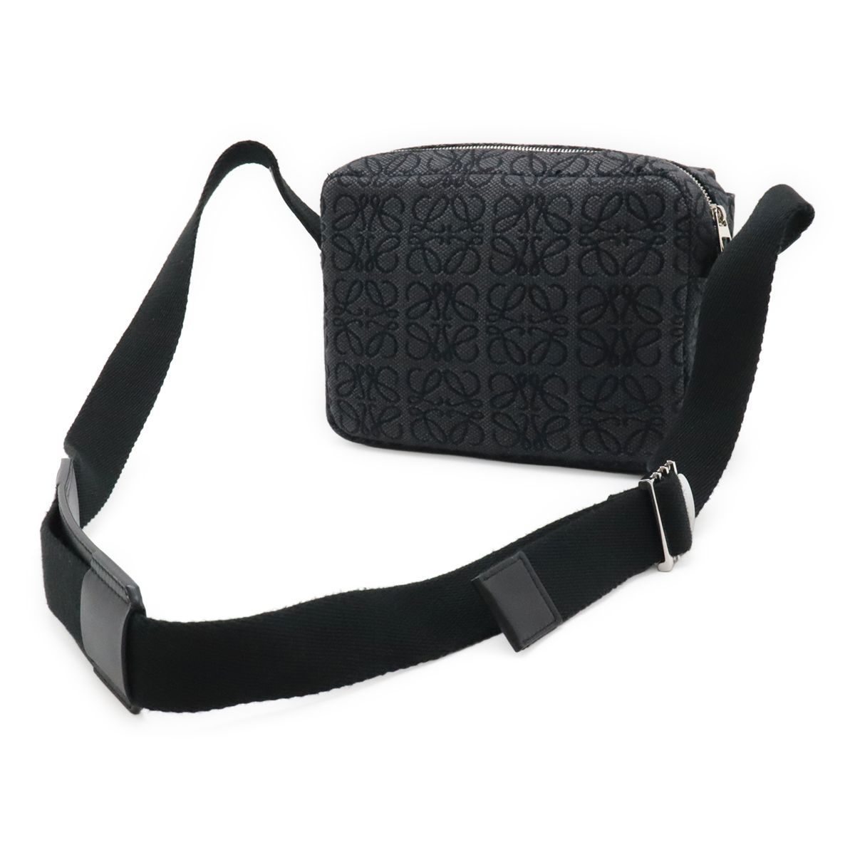 Loewe Repeat Anagram Military Messenger Bag XS Crossbody Canvas Black Silver