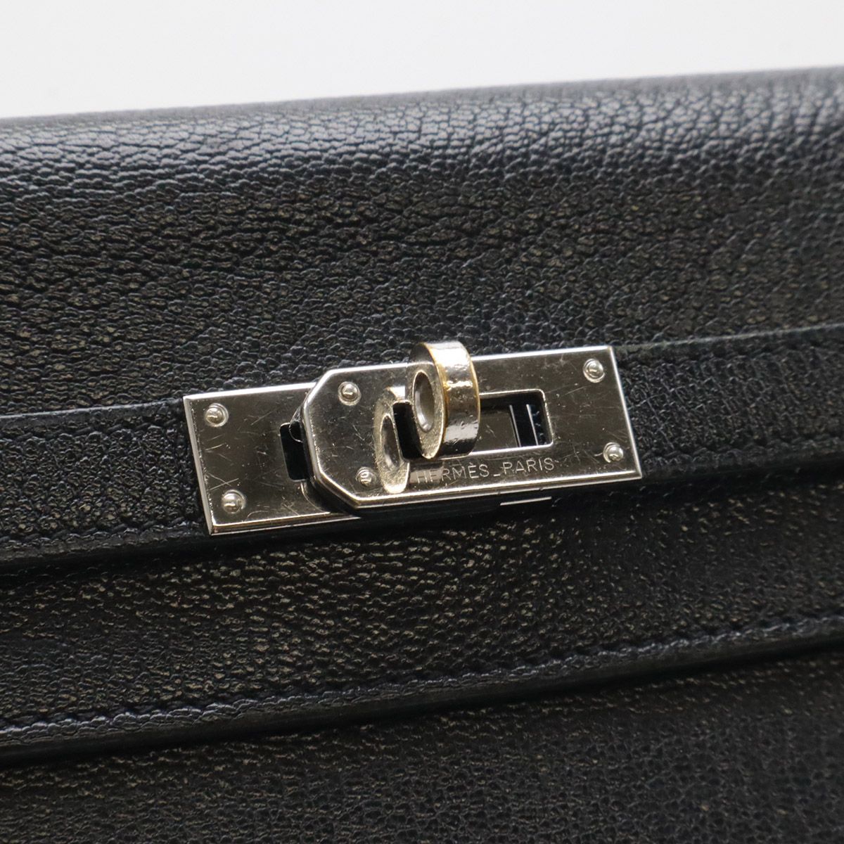 Hermes Kelly Wallet Long Bifold Chevre Leather Black Silver