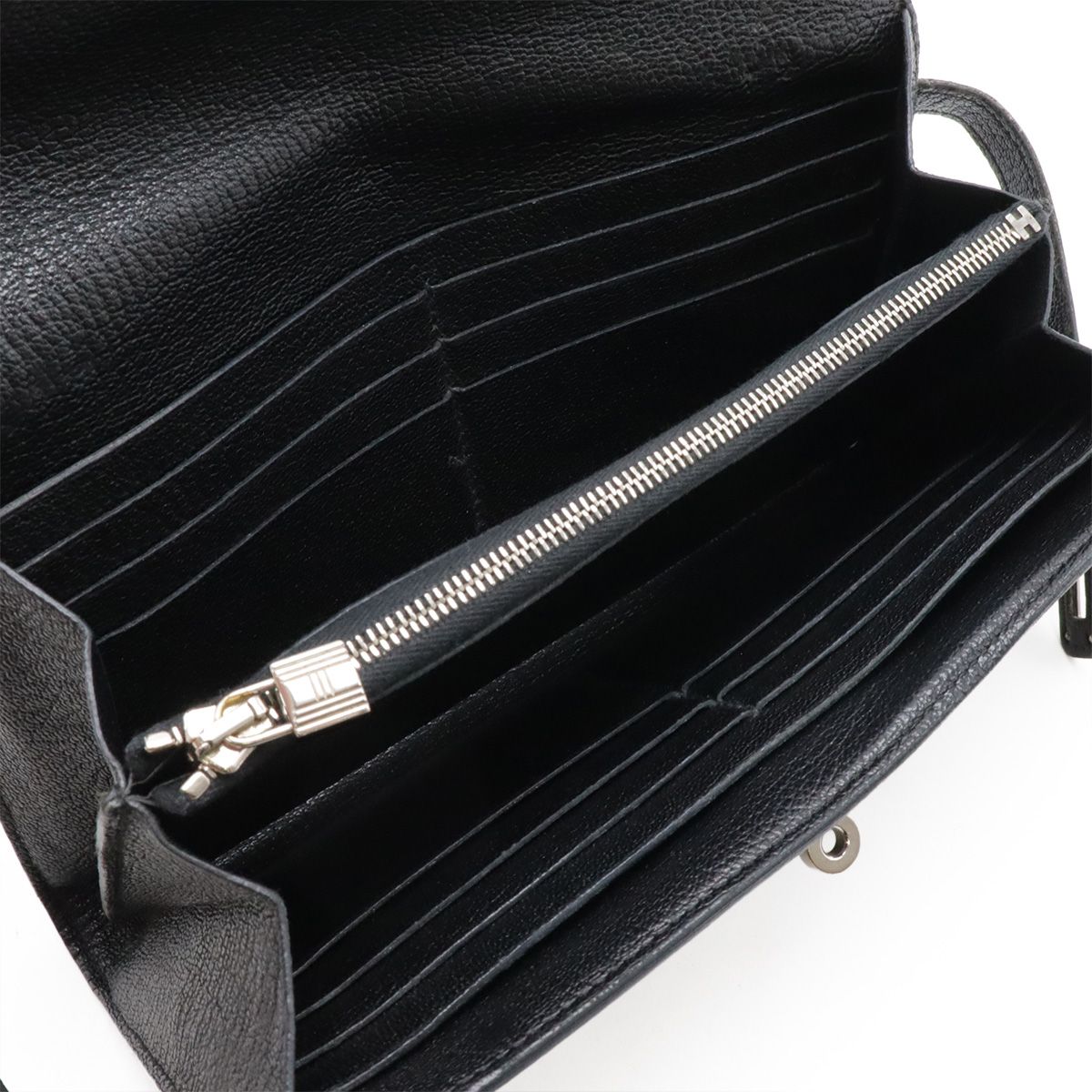 Hermes Kelly Wallet Long Bifold Chevre Leather Black Silver