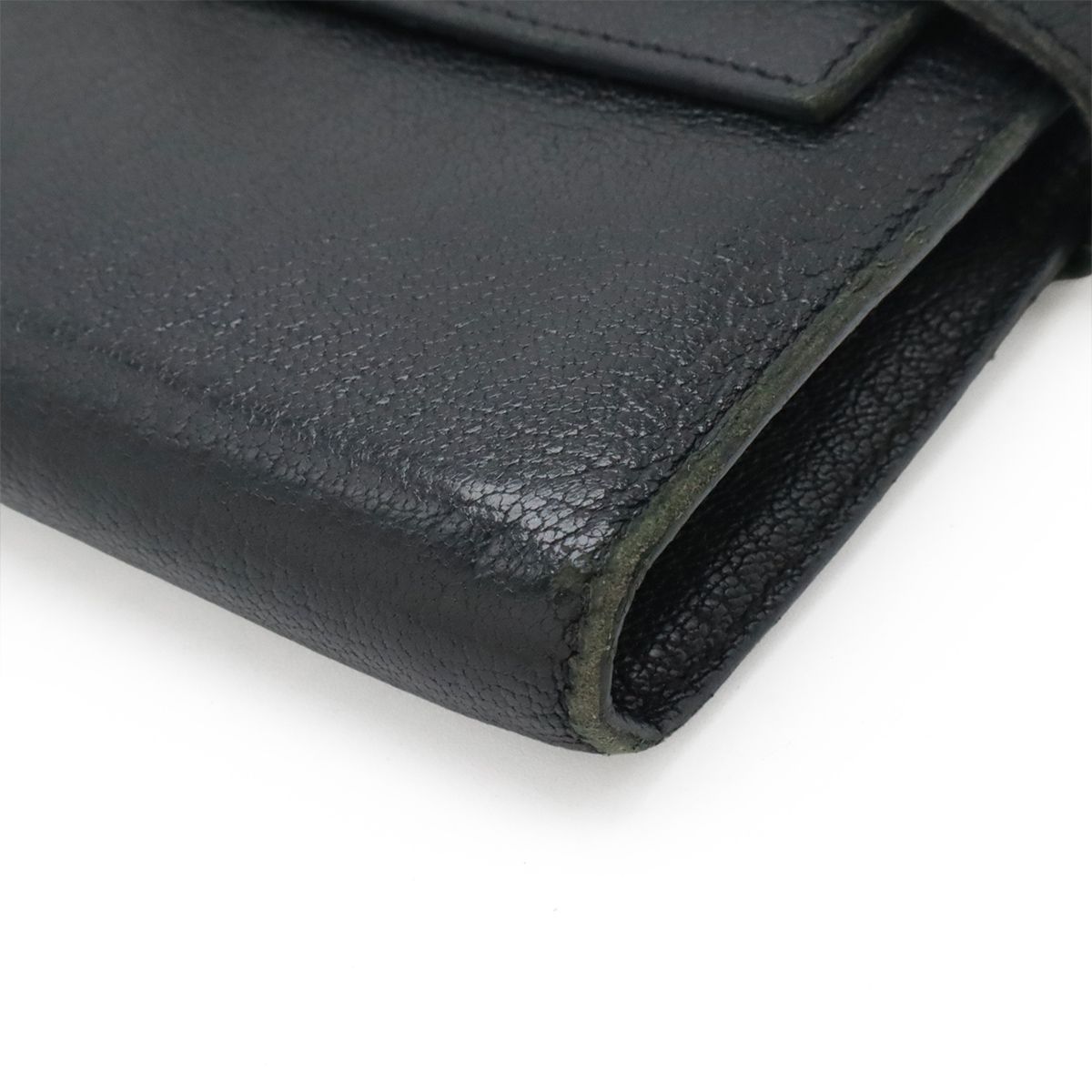 Hermes Kelly Wallet Long Bifold Chevre Leather Black Silver
