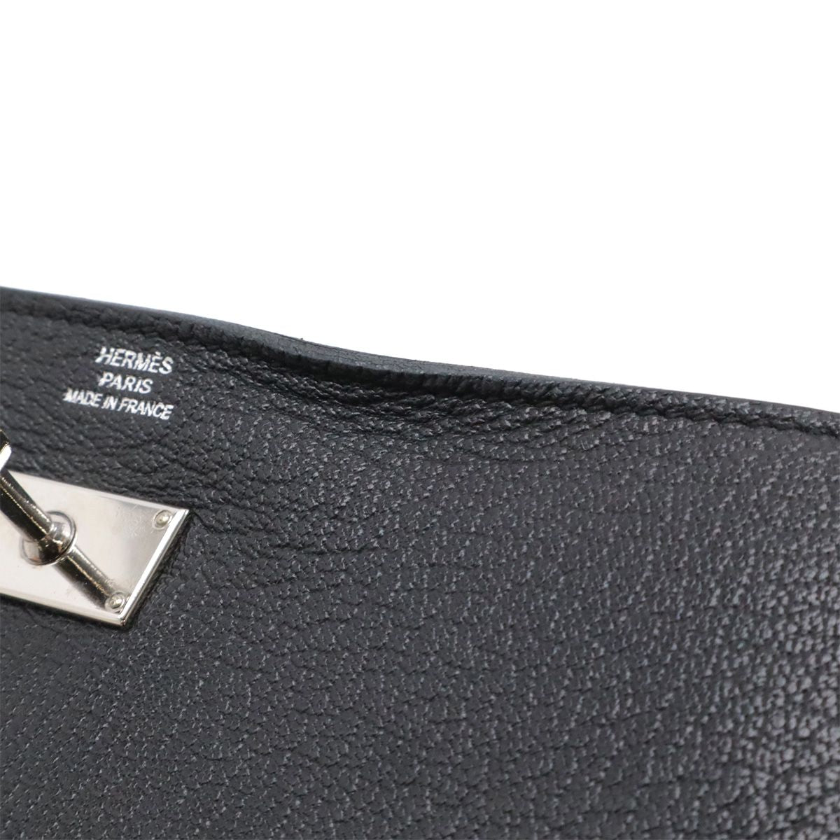 Hermes Kelly Wallet Long Bifold Chevre Leather Black Silver