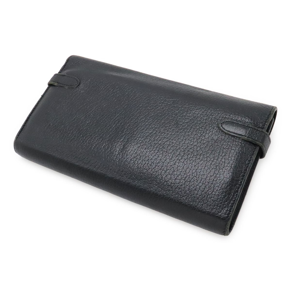 Hermes Kelly Wallet Long Bifold Chevre Leather Black Silver