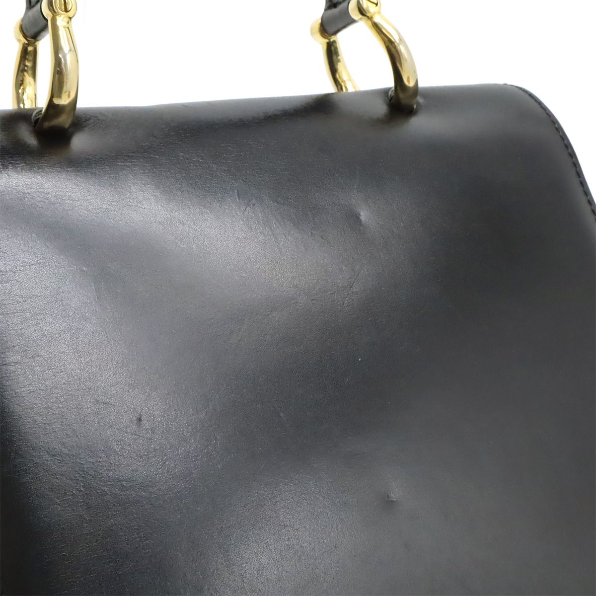 Celine Ganchini Double Flap Handbag Leather Black Gold