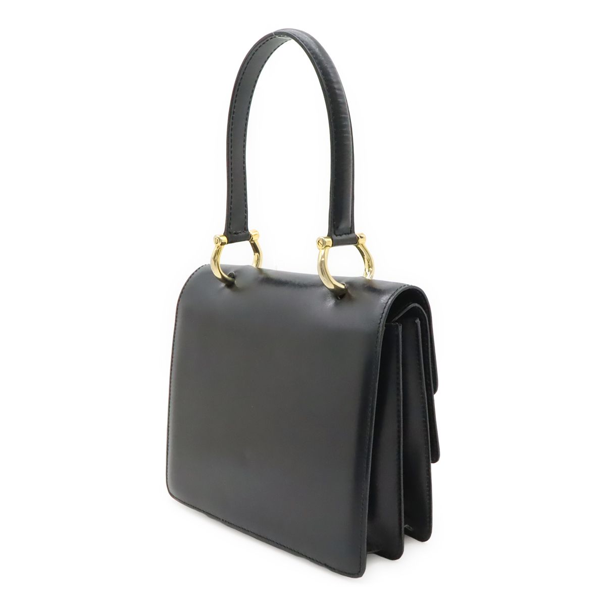 Celine Ganchini Double Flap Handbag Leather Black Gold
