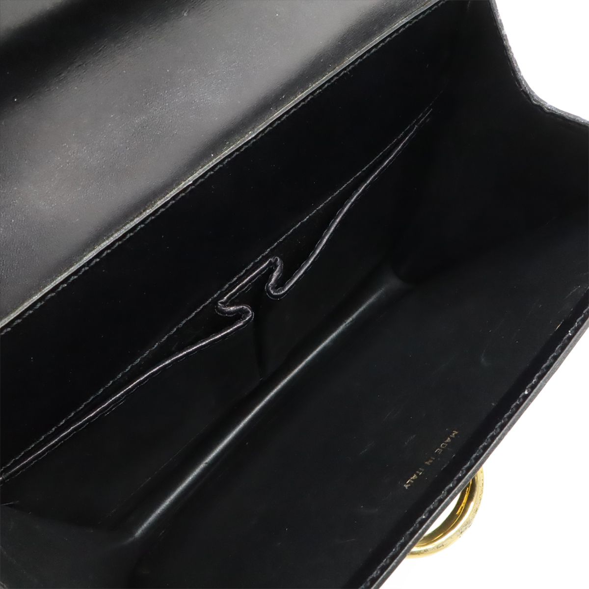 Celine Ganchini Double Flap Handbag Leather Black Gold