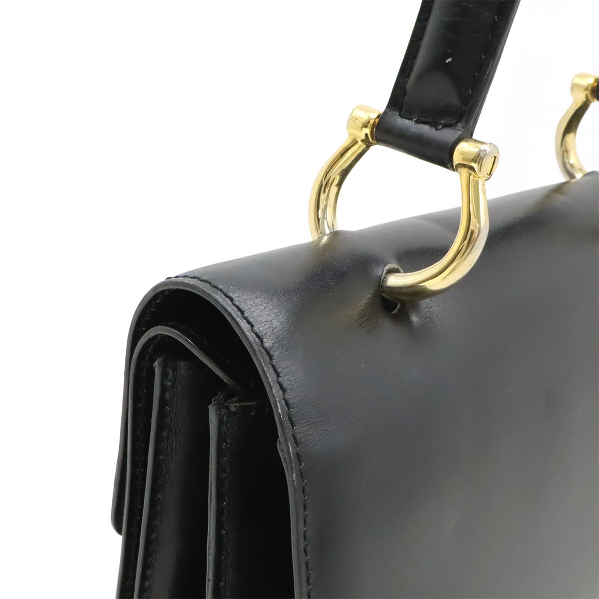 Celine Ganchini Double Flap Handbag Leather Black Gold