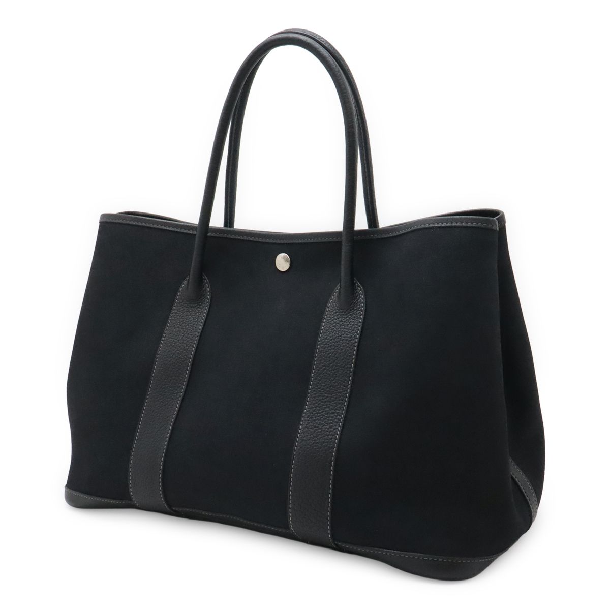 Hermes Garden Party PM Tote Toile Officier Canvas Black Silver