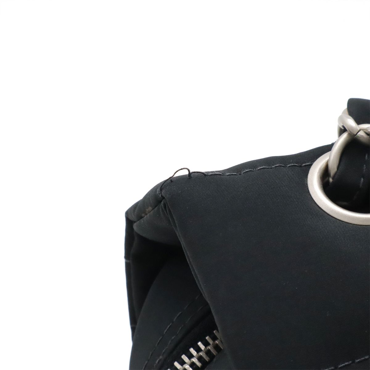 Chanel Choco Bar CC Logo Chain Shoulder Bag Quilted Nylon Black Silver