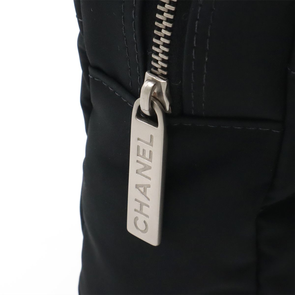 Chanel Choco Bar CC Logo Chain Shoulder Bag Quilted Nylon Black Silver