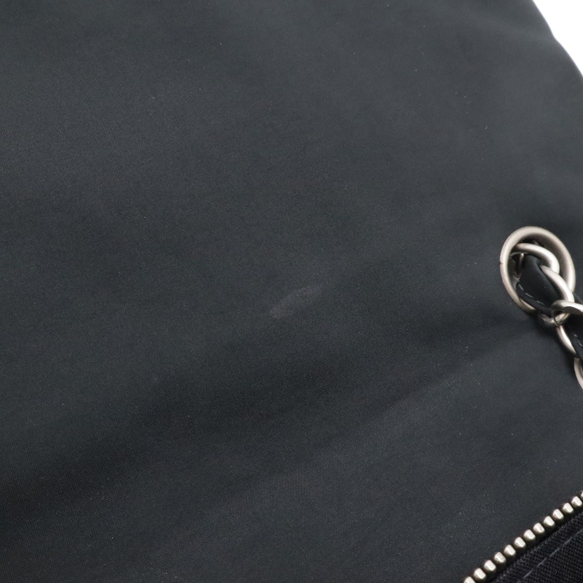Chanel Choco Bar CC Logo Chain Shoulder Bag Quilted Nylon Black Silver