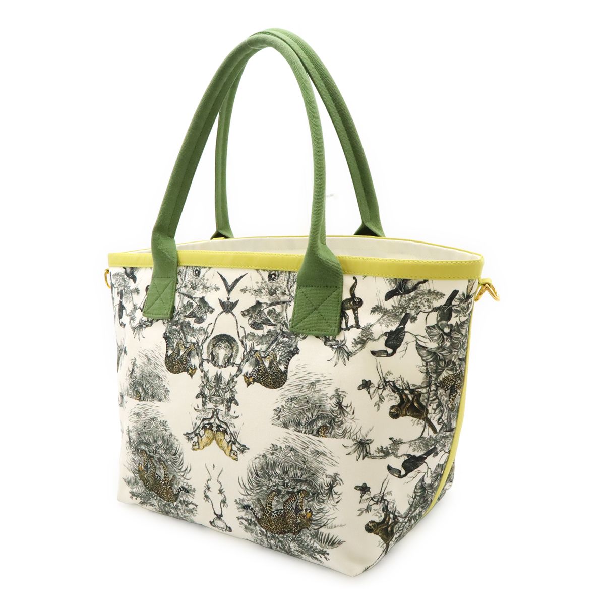 Hermes Cabas Petit Ash Tote Shoulder Bag Leopard Canvas White Green Yellow