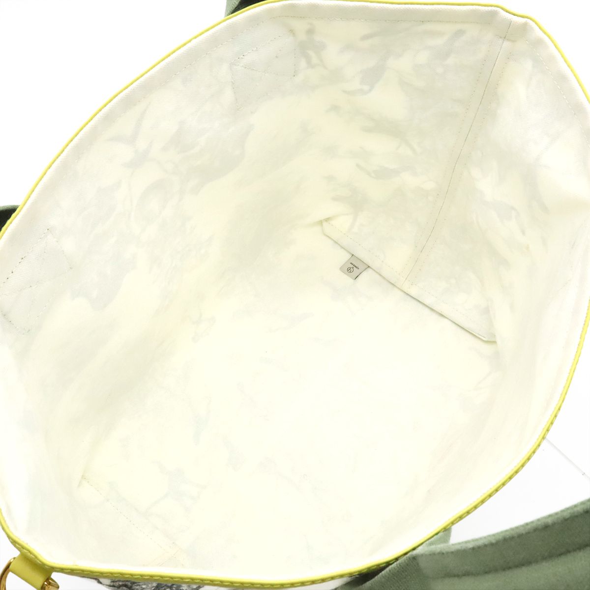 Hermes Cabas Petit Ash Tote Shoulder Bag Leopard Canvas White Green Yellow