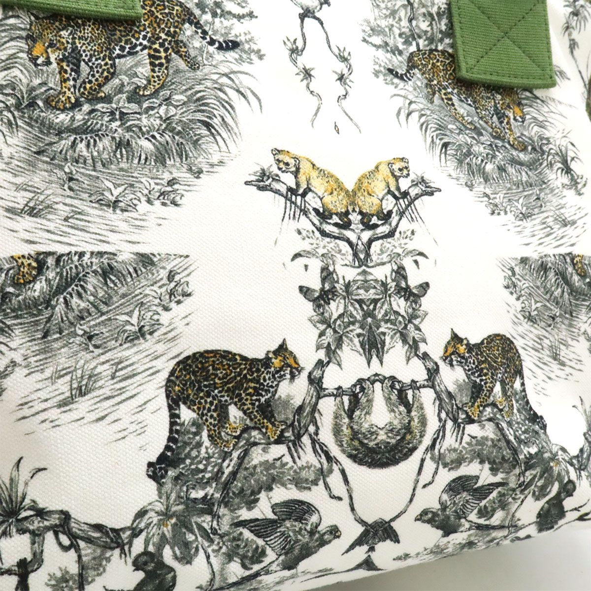 Hermes Cabas Petit Ash Tote Shoulder Bag Leopard Canvas White Green Yellow