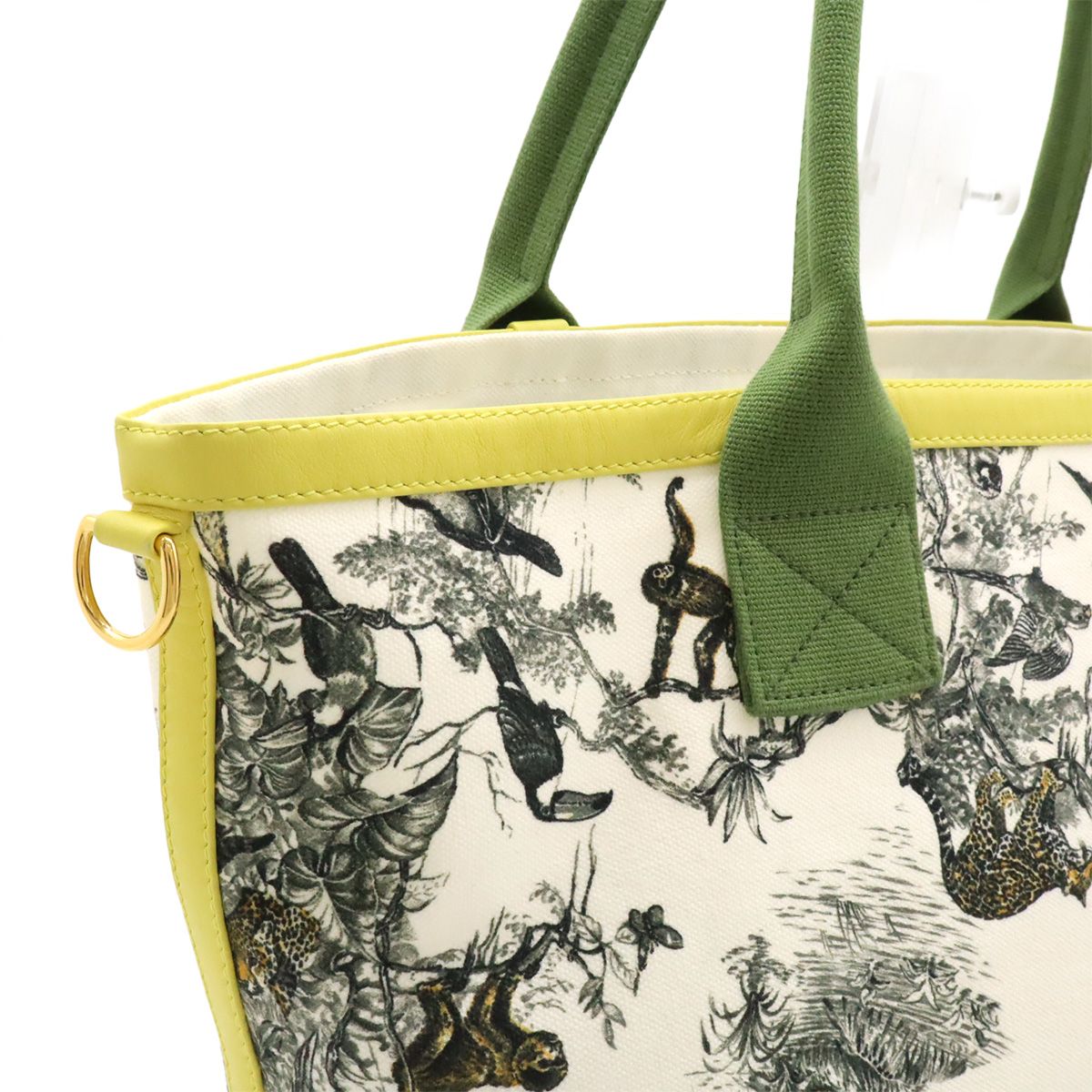 Hermes Cabas Petit Ash Tote Shoulder Bag Leopard Canvas White Green Yellow
