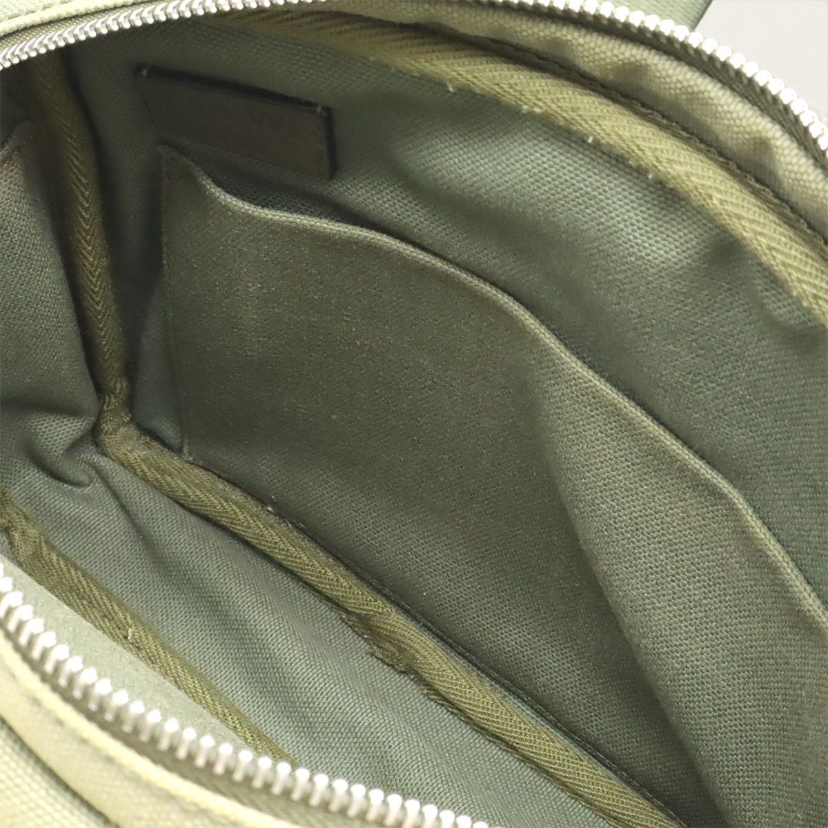 Loewe Logo Military Messenger Bag XS Canvas Leather Khaki Green Silver