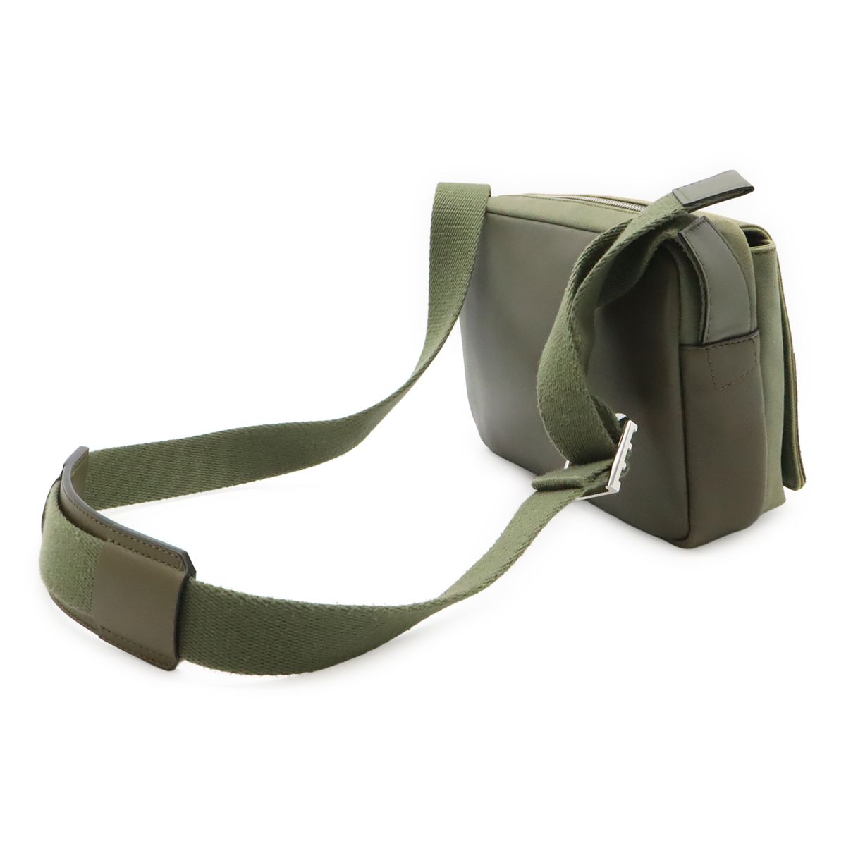 Loewe Logo Military Messenger Bag XS Canvas Leather Khaki Green Silver