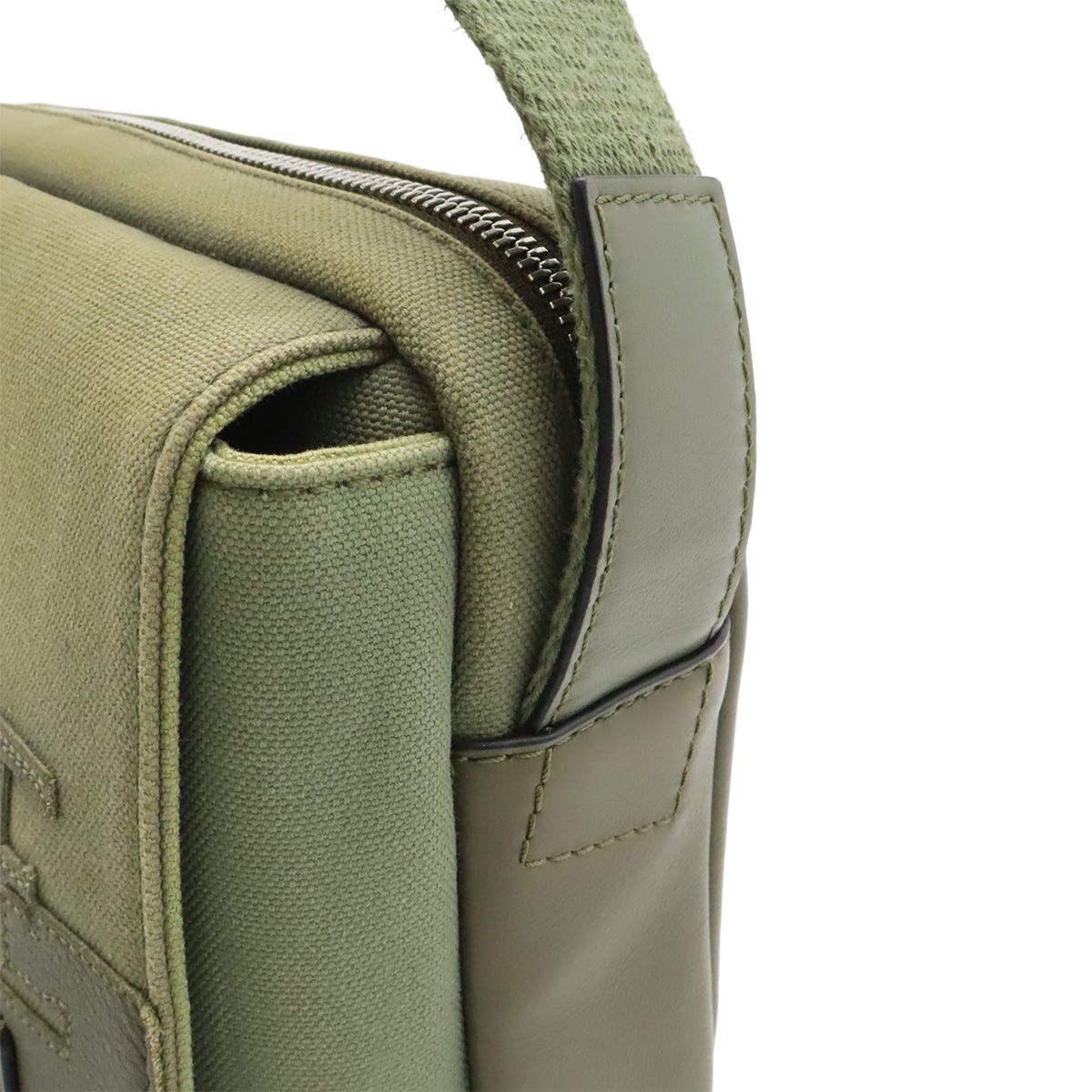Loewe Logo Military Messenger Bag XS Canvas Leather Khaki Green Silver