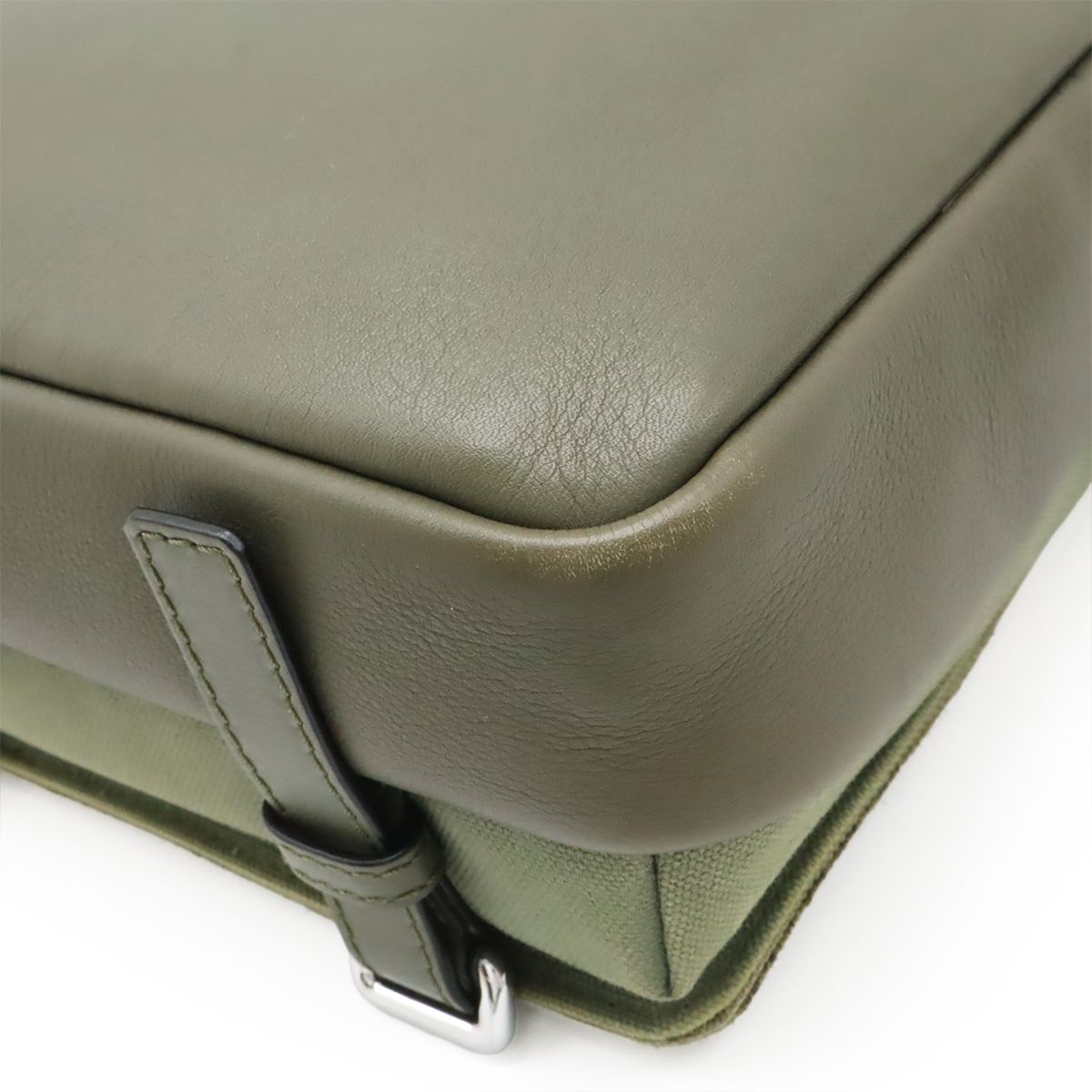 Loewe Logo Military Messenger Bag XS Canvas Leather Khaki Green Silver