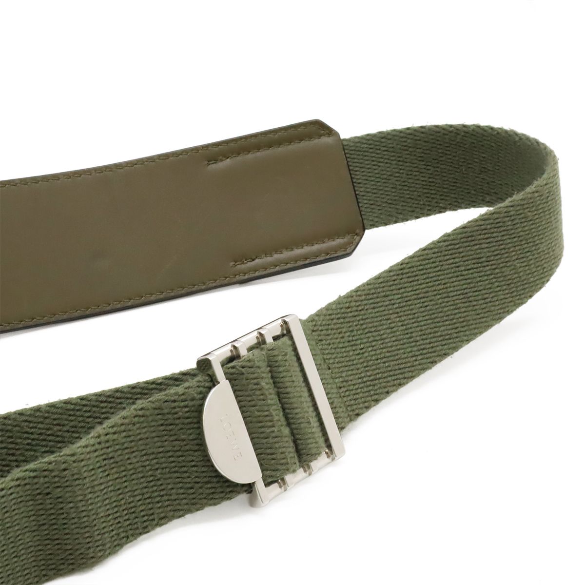 Loewe Logo Military Messenger Bag XS Canvas Leather Khaki Green Silver