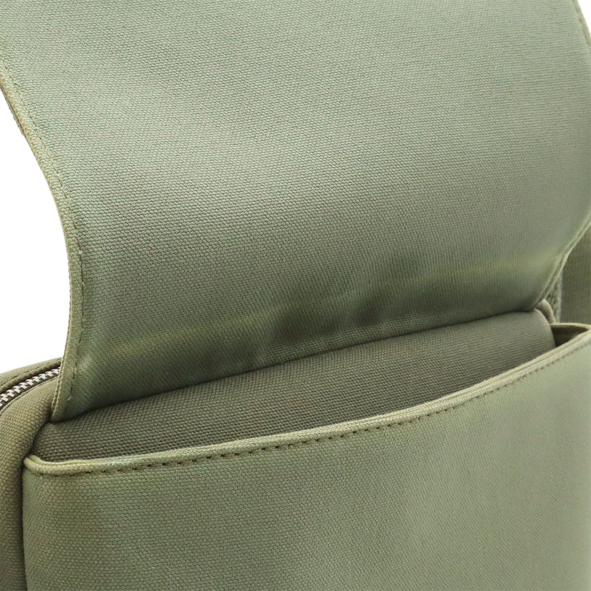 Loewe Logo Military Messenger Bag XS Canvas Leather Khaki Green Silver