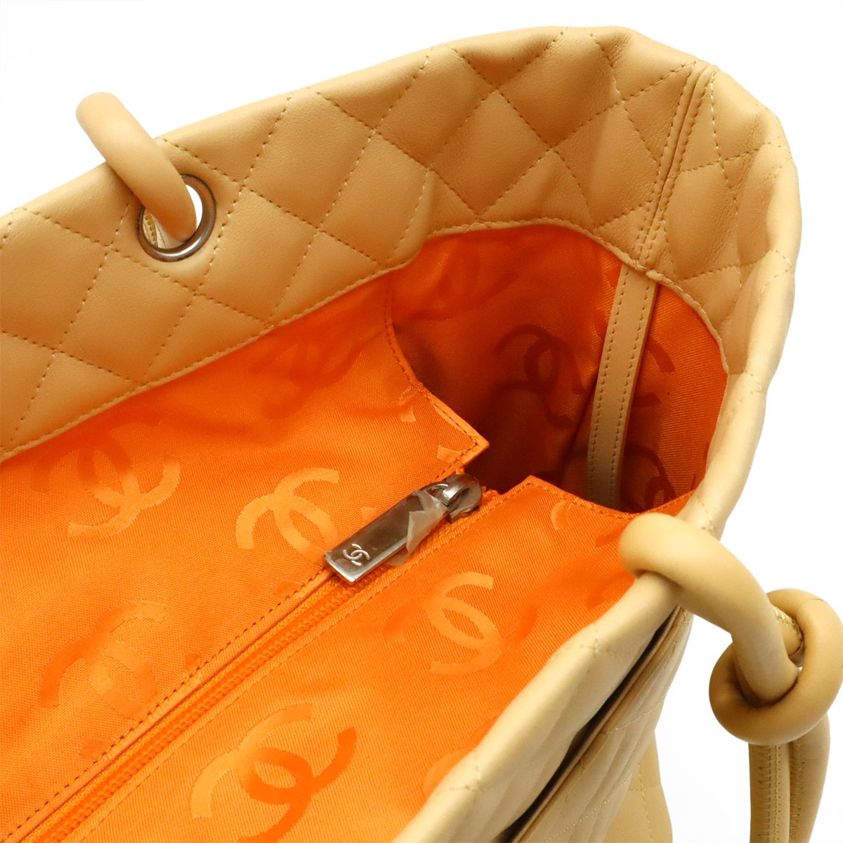 Chanel Cambon Line CC Logo Large Tote Shoulder Bag Soft Calf Enamel Beige Yellow