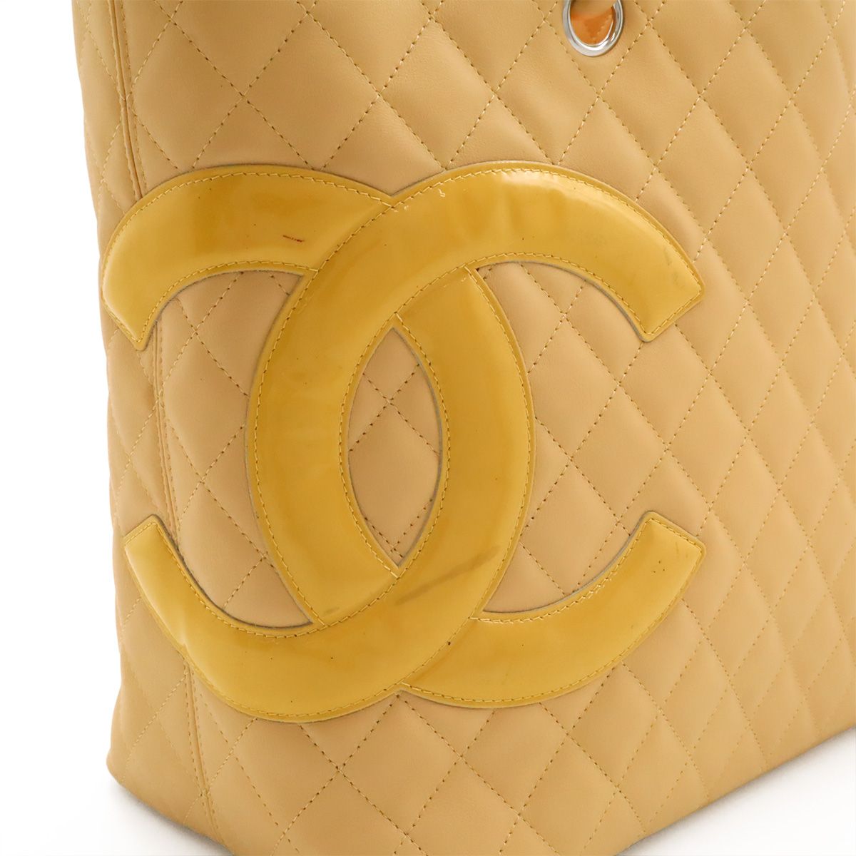 Chanel Cambon Line CC Logo Large Tote Shoulder Bag Soft Calf Enamel Beige Yellow