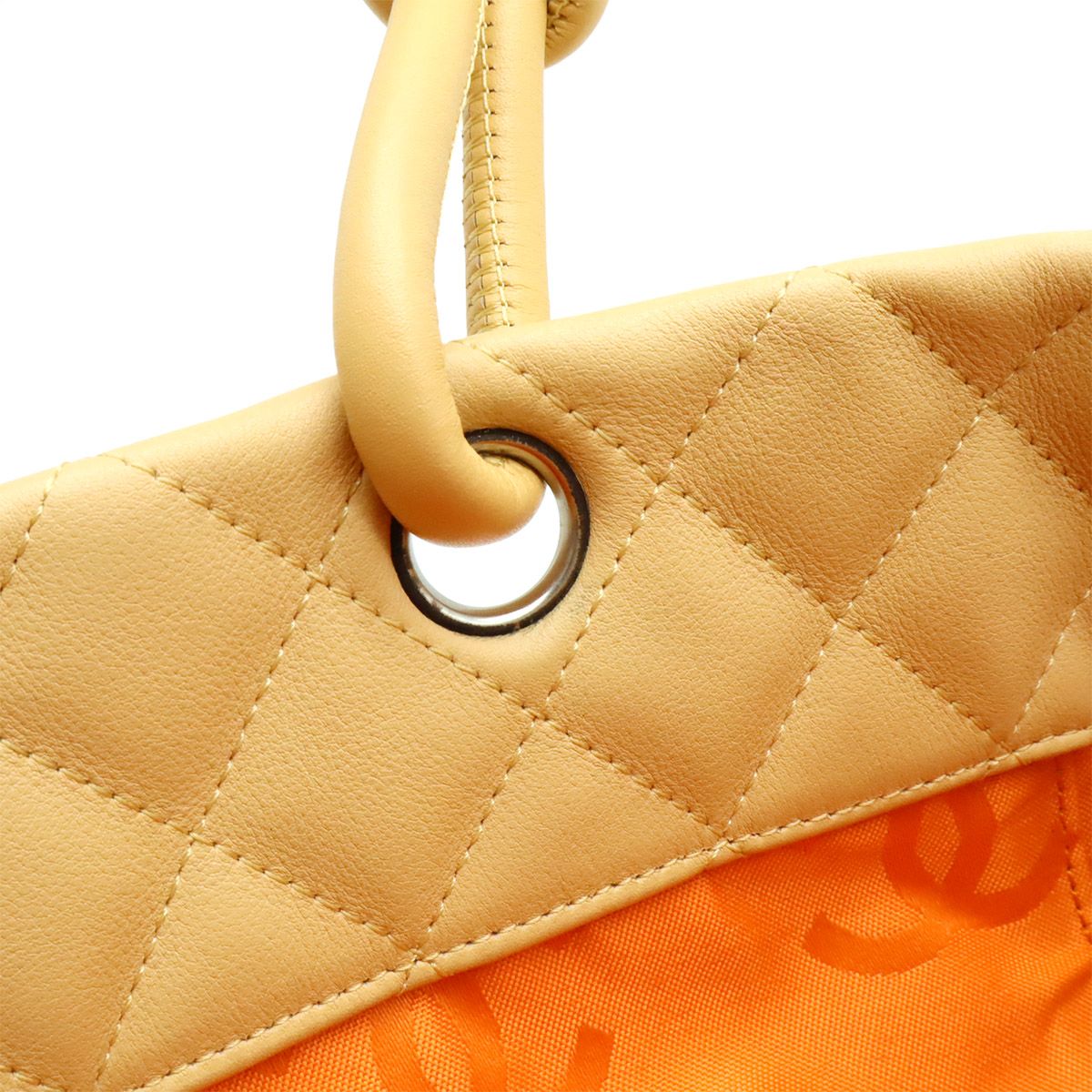 Chanel Cambon Line CC Logo Large Tote Shoulder Bag Soft Calf Enamel Beige Yellow