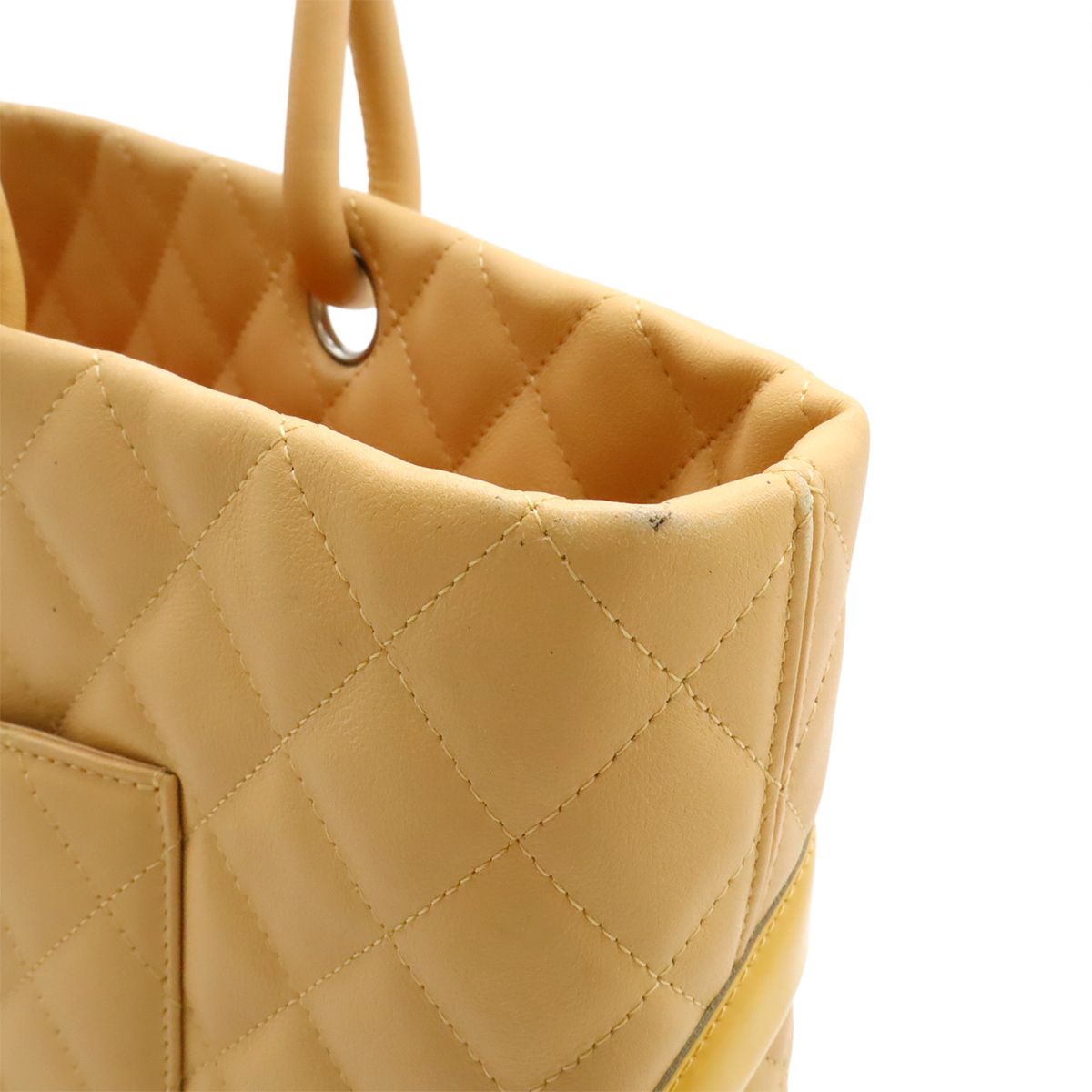 Chanel Cambon Line CC Logo Large Tote Shoulder Bag Soft Calf Enamel Beige Yellow