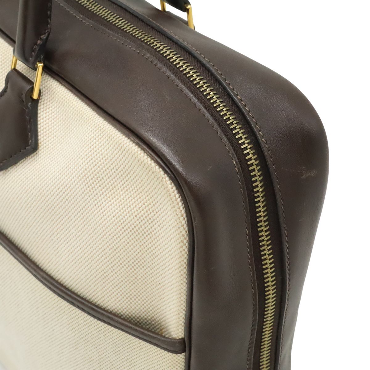 Hermes Plume Dog 38 Briefcase Business Toile Ash Veau Barenia Natural Dark Brown