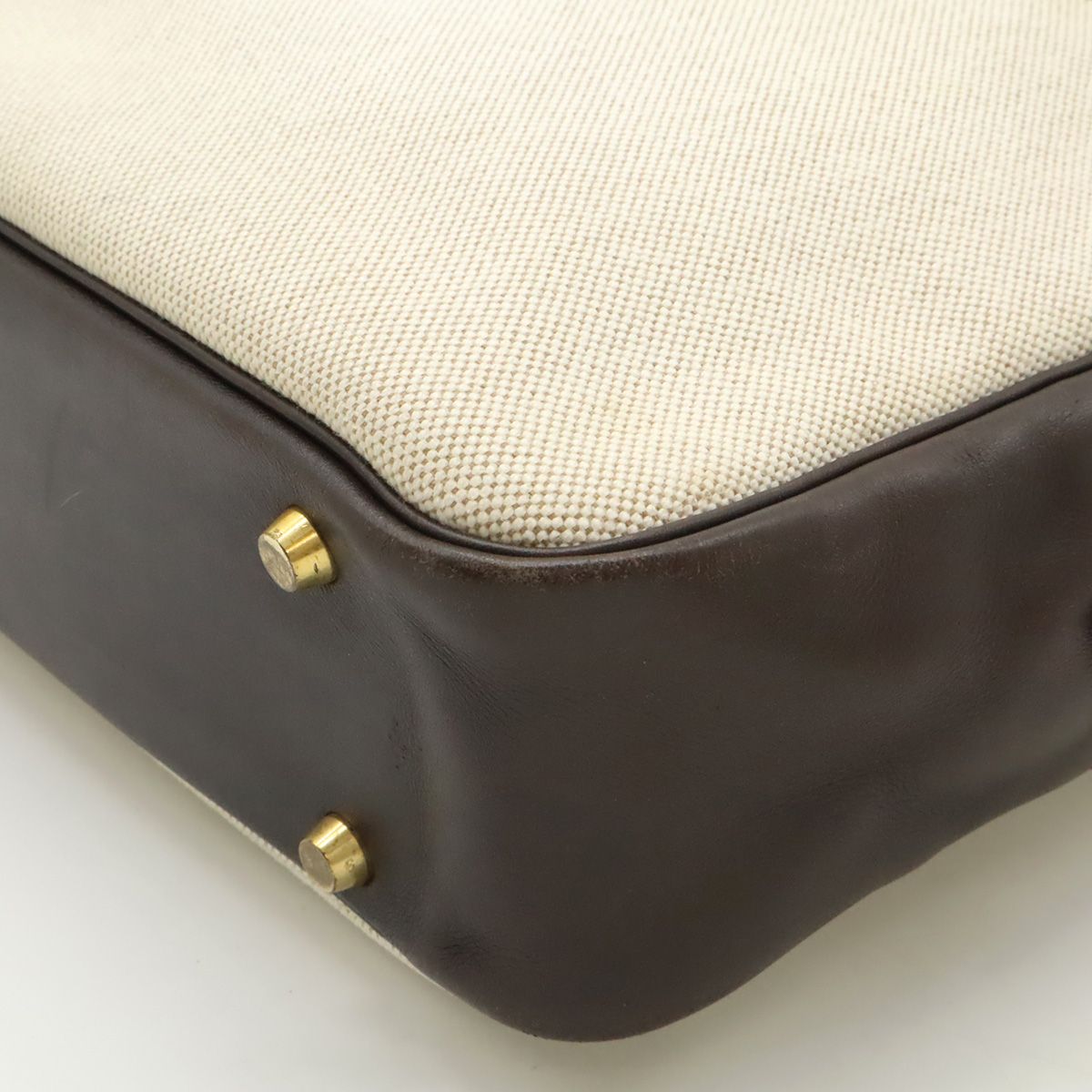 Hermes Plume Dog 38 Briefcase Business Toile Ash Veau Barenia Natural Dark Brown