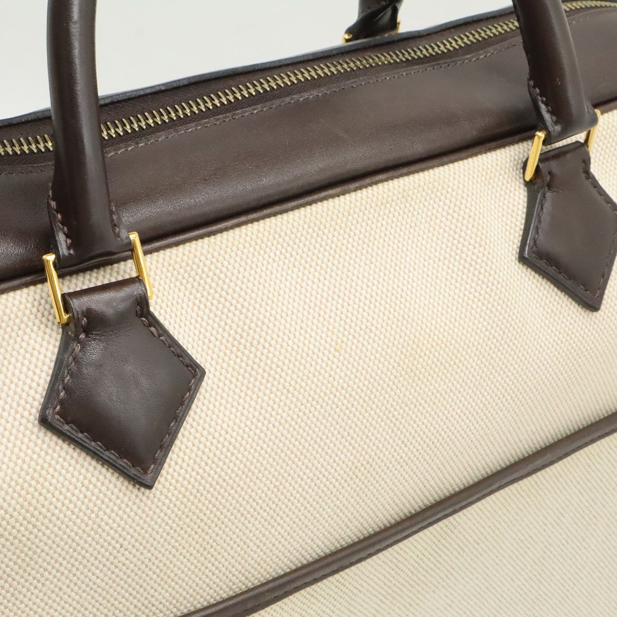 Hermes Plume Dog 38 Briefcase Business Toile Ash Veau Barenia Natural Dark Brown