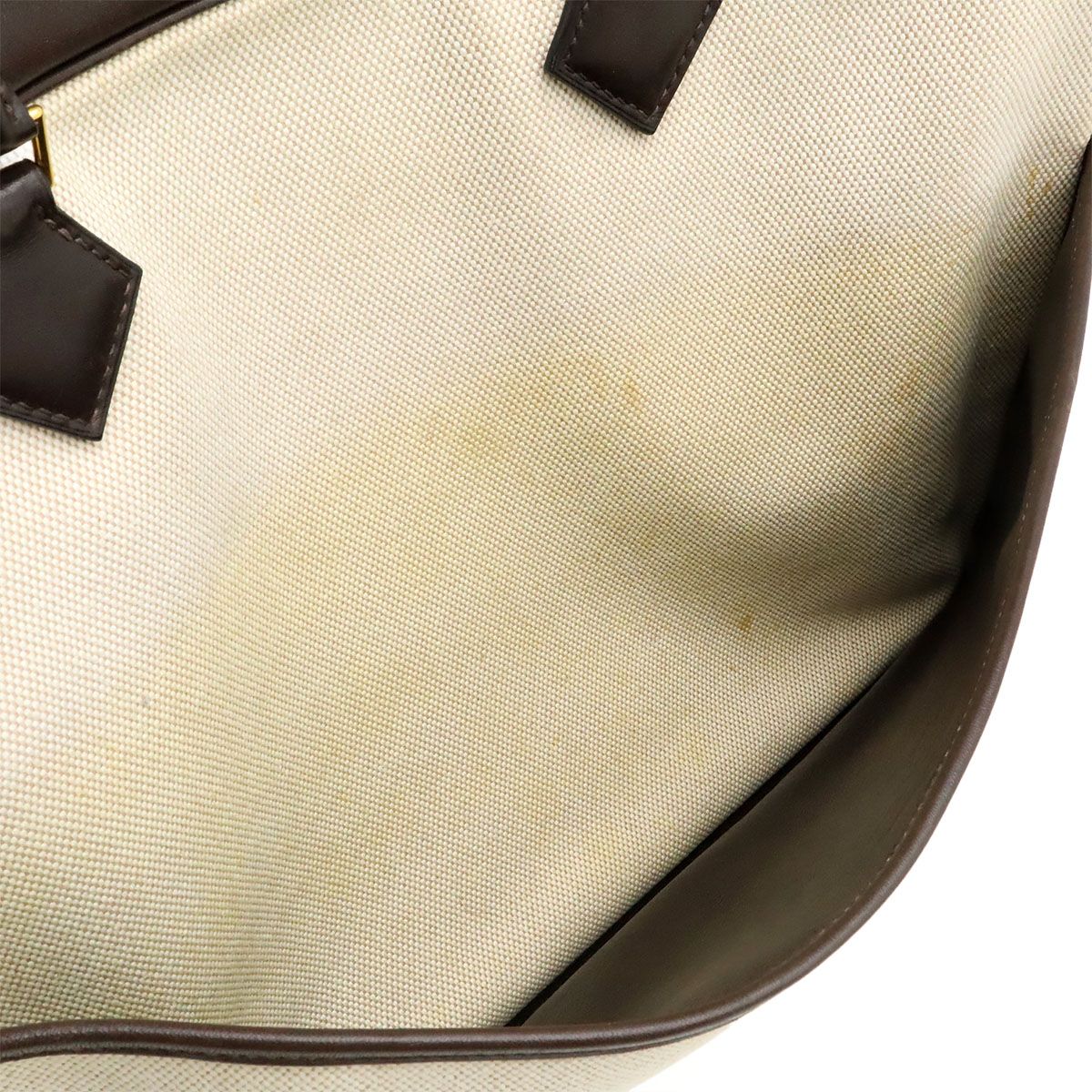 Hermes Plume Dog 38 Briefcase Business Toile Ash Veau Barenia Natural Dark Brown
