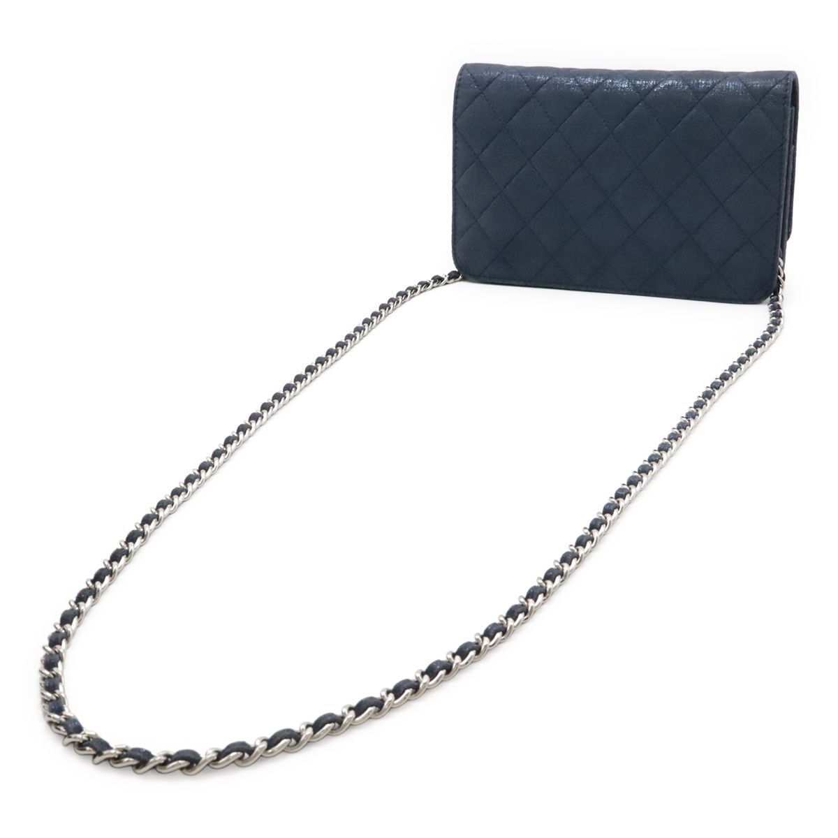 Chanel Quilted Chain Wallet Shoulder Bag Pochette Crossbody Sparkle Leather