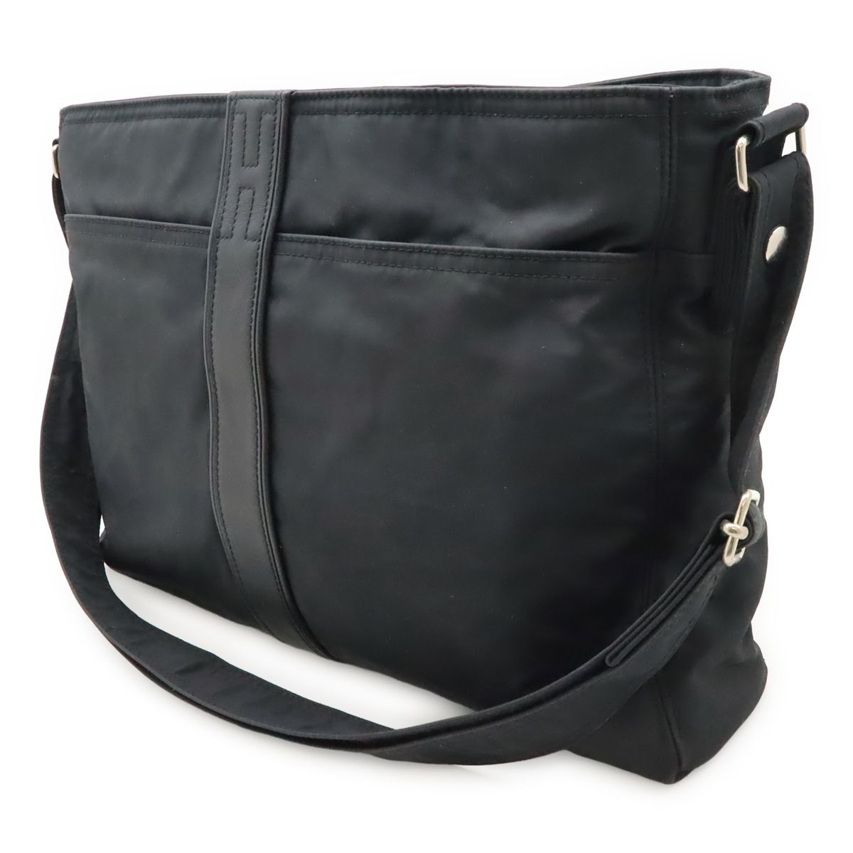Hermes Acapulco Besace MM Tote Large Handbag Toilet Blanc Canvas Leather Black
