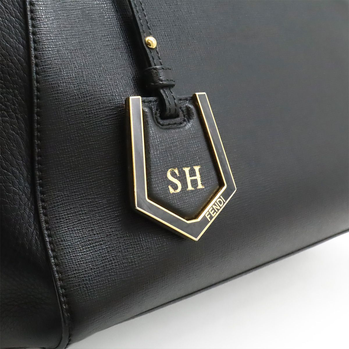 Fendi Petite Tote 2-Way Shoulder Bag Leather Black Gold