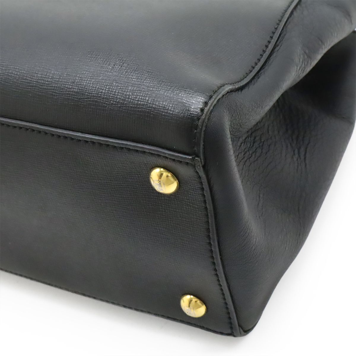 Fendi Petite Tote 2-Way Shoulder Bag Leather Black Gold