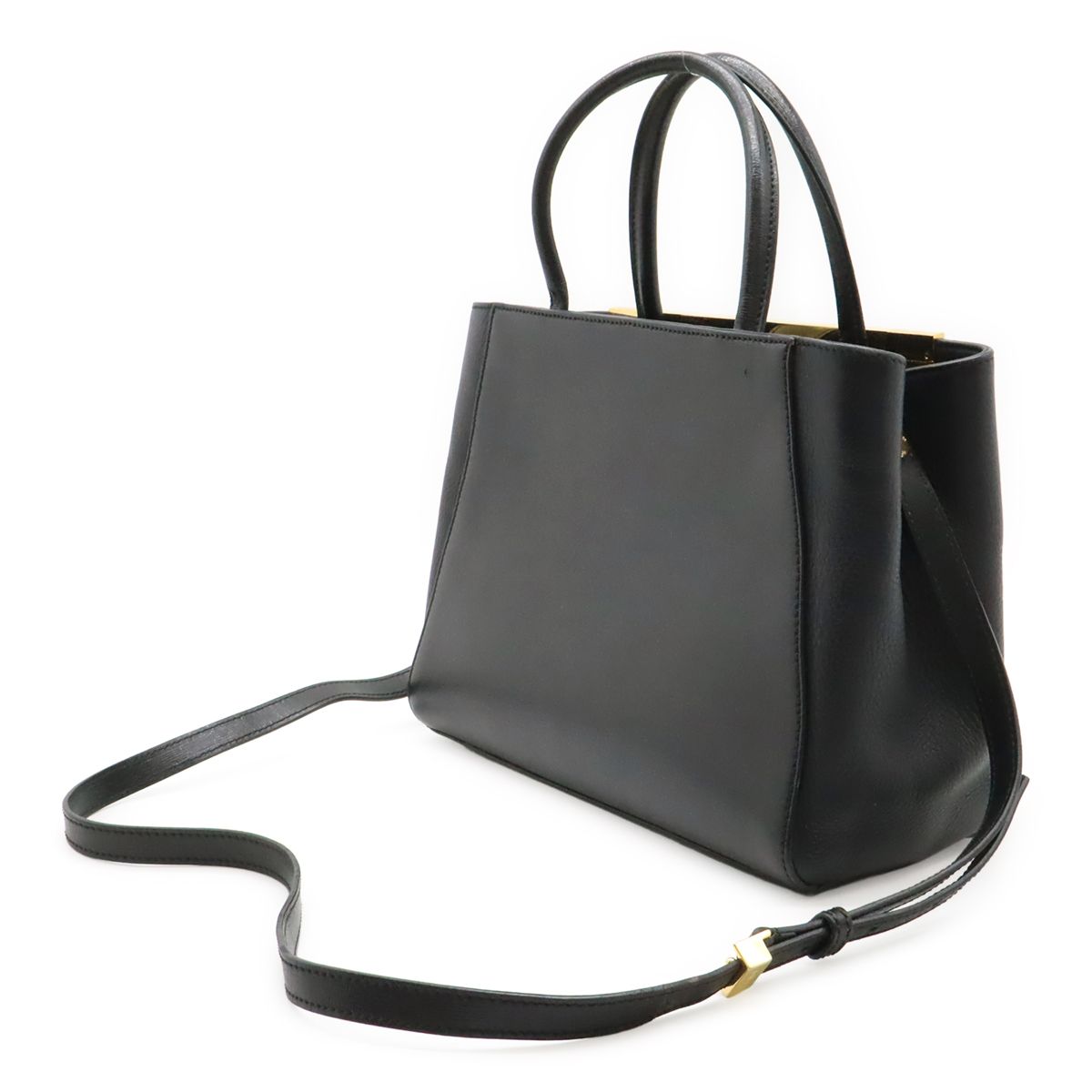 Fendi Petite Tote 2-Way Shoulder Bag Leather Black Gold
