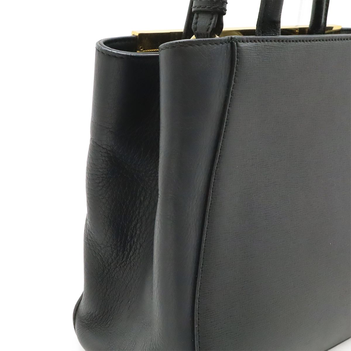 Fendi Petite Tote 2-Way Shoulder Bag Leather Black Gold