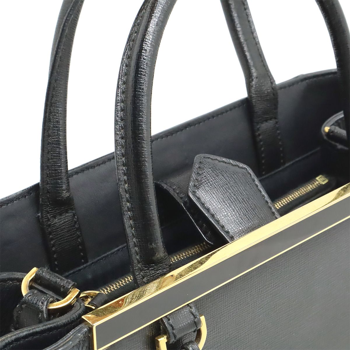 Fendi Petite Tote 2-Way Shoulder Bag Leather Black Gold
