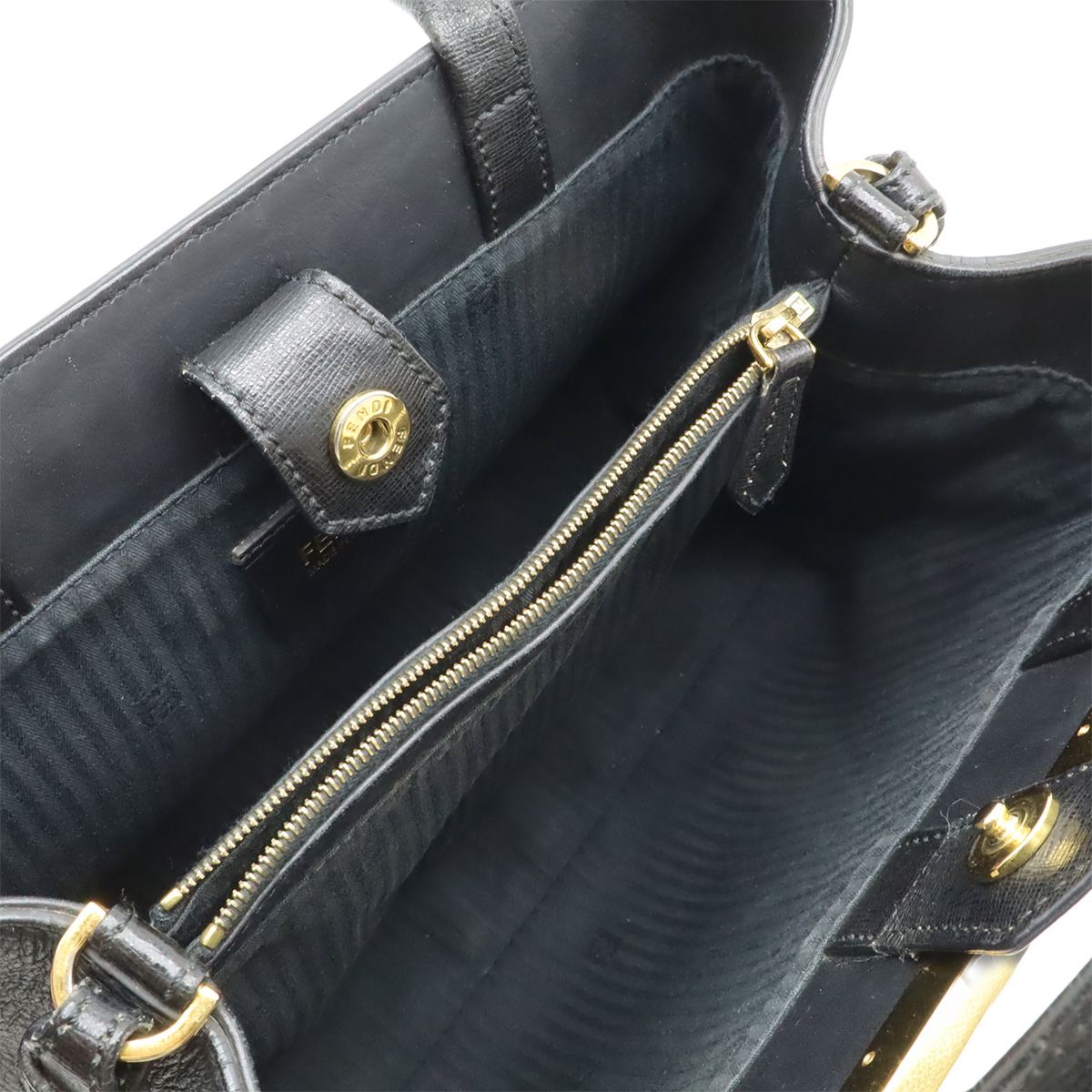 Fendi Petite Tote 2-Way Shoulder Bag Leather Black Gold
