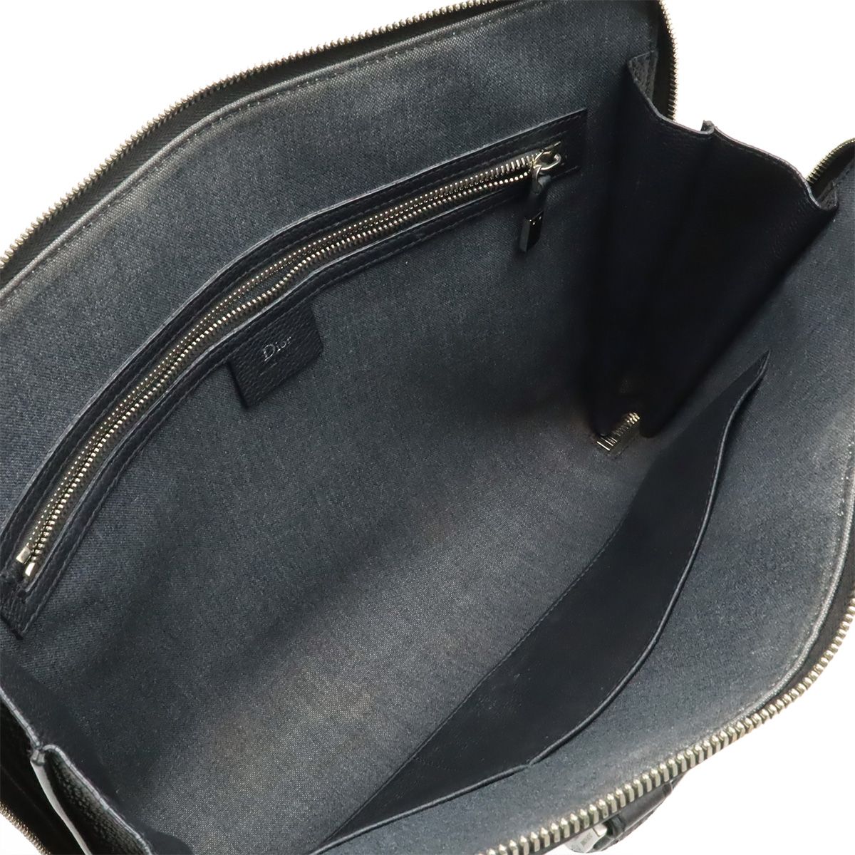 Dior Homme Logo Business Briefcase Leather Black Silver