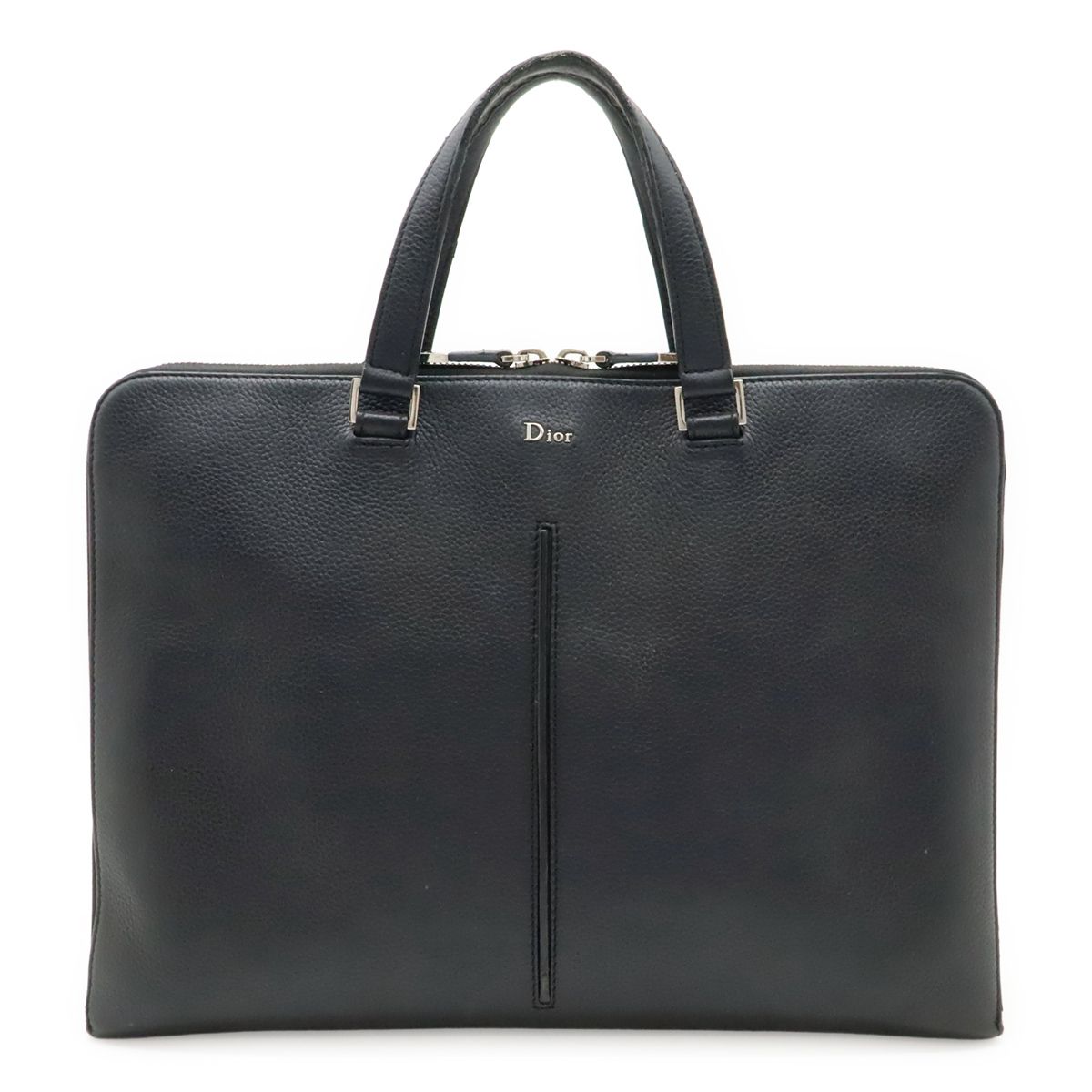 Dior Homme Logo Business Briefcase Leather Black Silver
