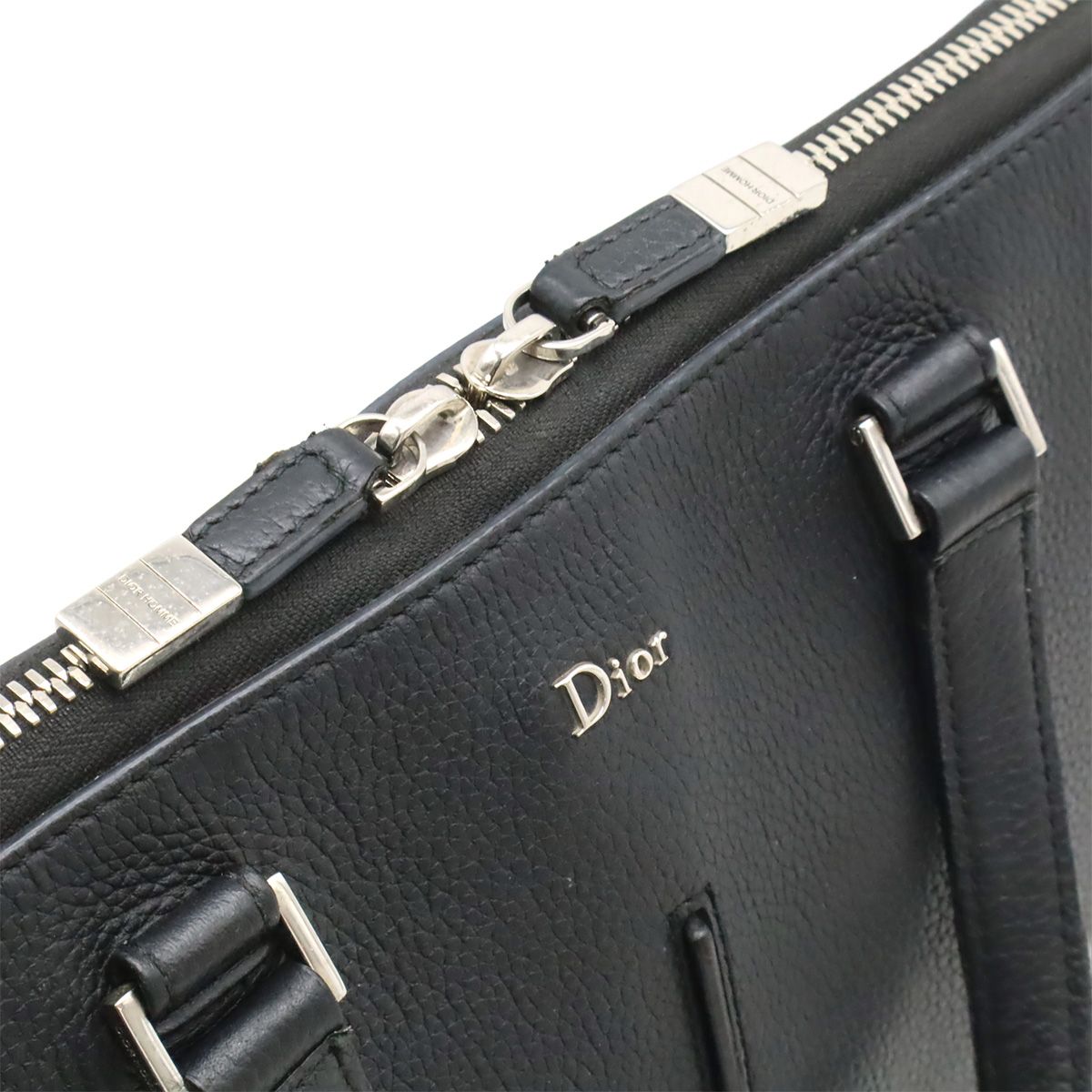 Dior Homme Logo Business Briefcase Leather Black Silver