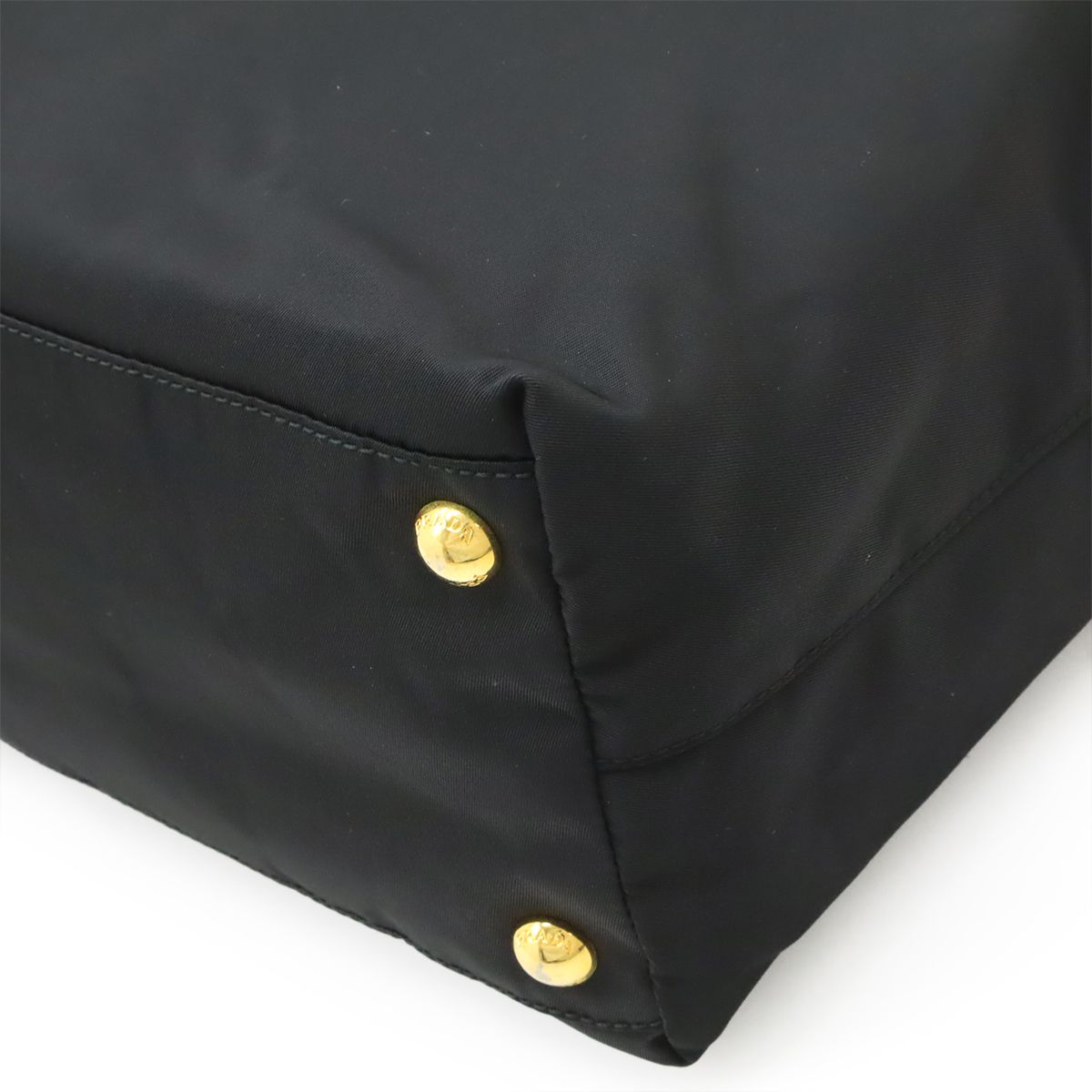 Prada Triangle Logo Tote Shoulder Bag Nylon Patent Nero Black Gold