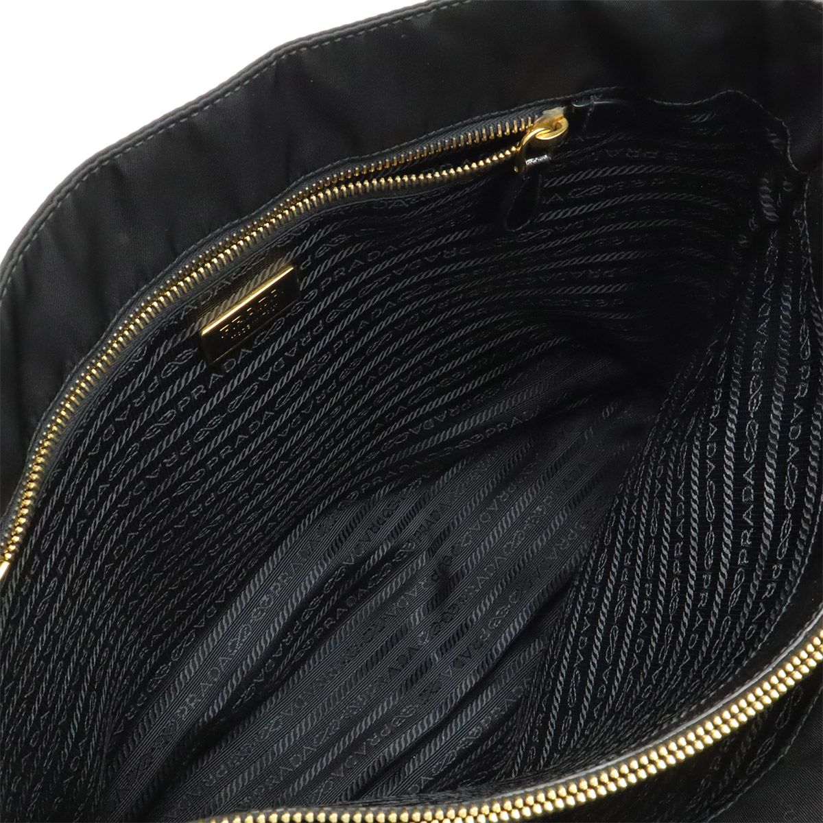 Prada Triangle Logo Tote Shoulder Bag Nylon Patent Nero Black Gold