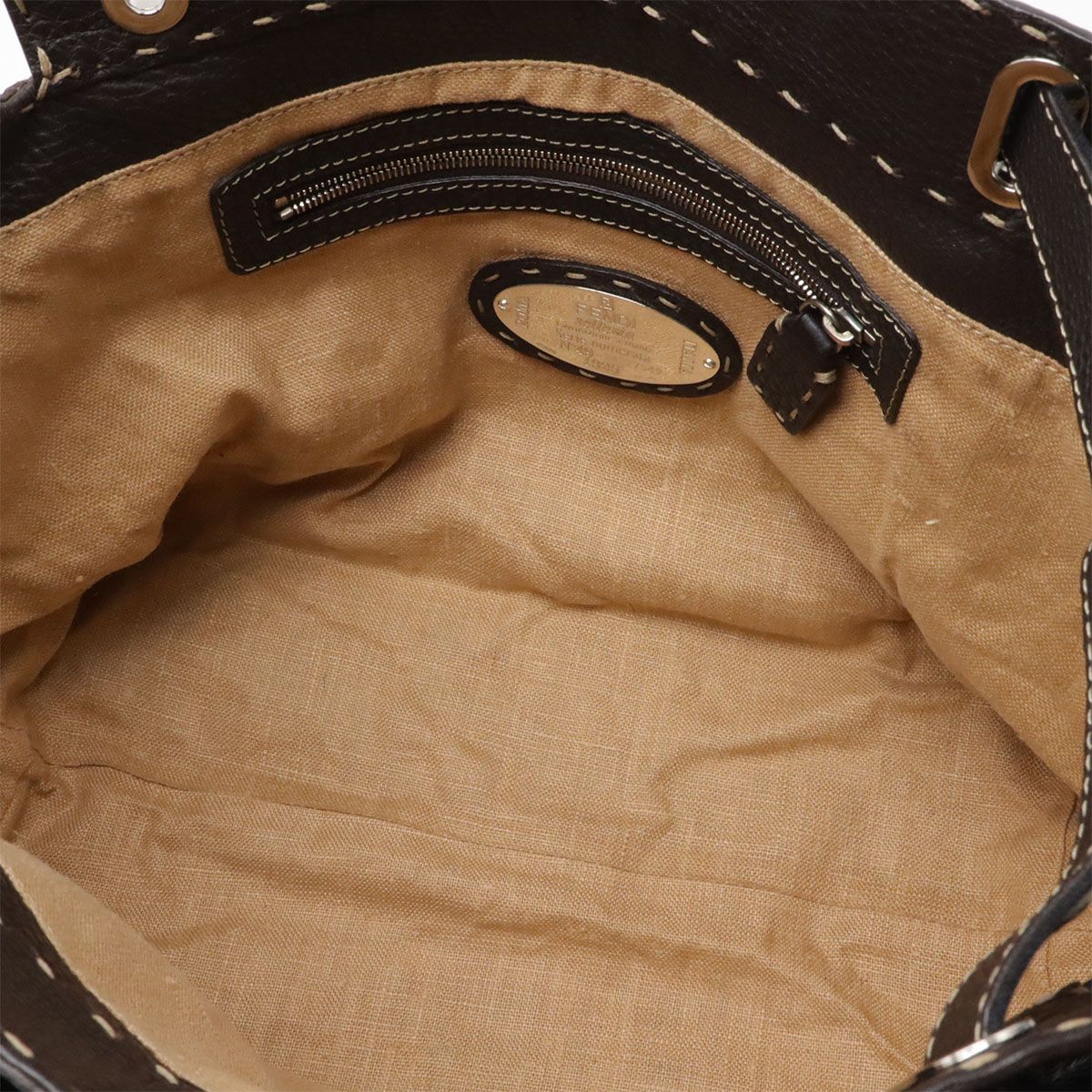 Fendi Selleria Villa Borghese Handbag Leather Dark Brown Silver