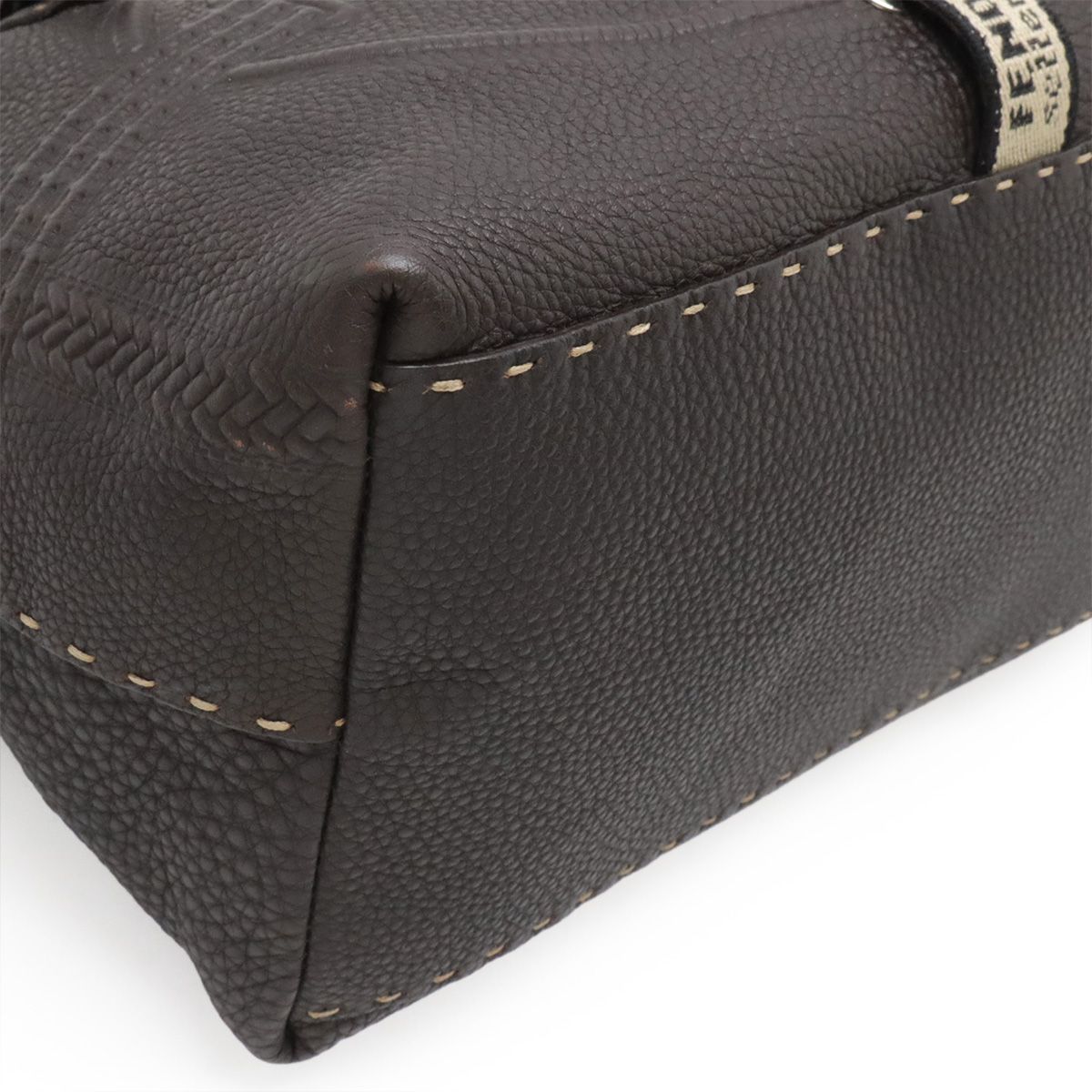 Fendi Selleria Villa Borghese Handbag Leather Dark Brown Silver